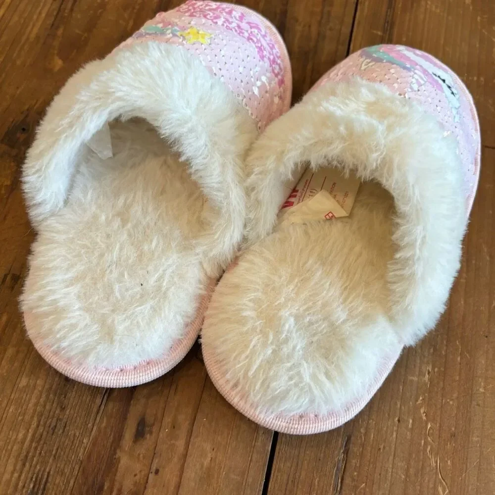 Unicorn Sequin GirlsSlippers Size Small 10-11